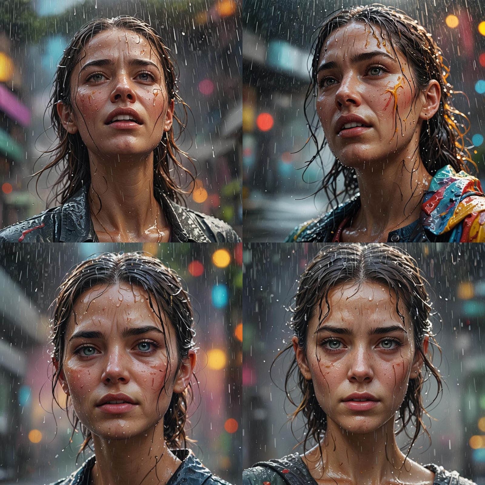 Hyperrealistic Raining Scene in Splash Art Style