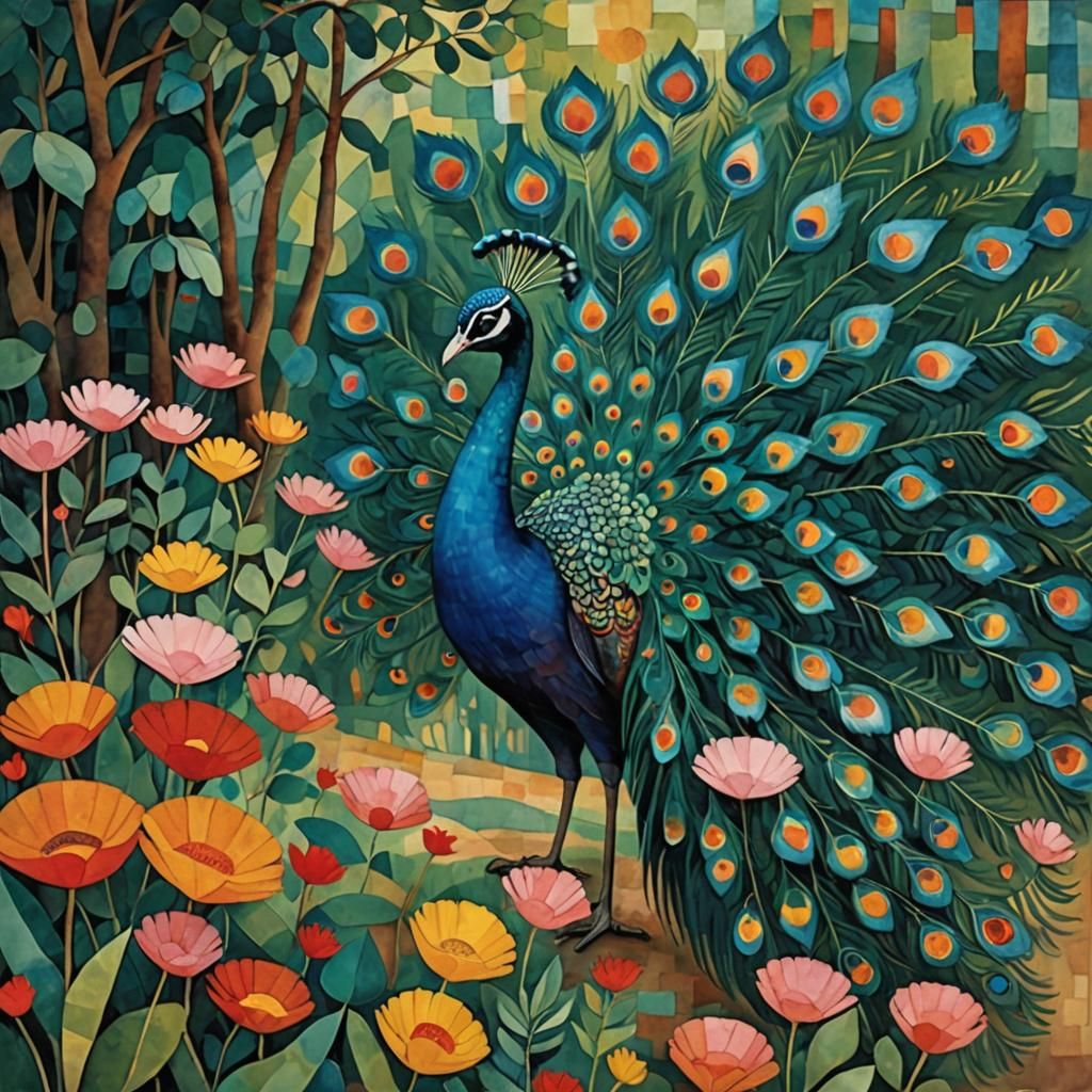 Colorful Peacock in Abstract Expressionist Style