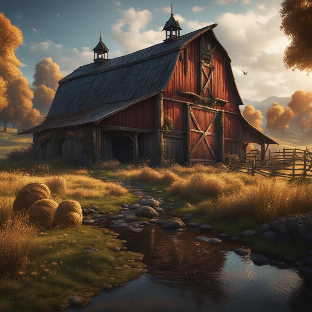 Picturesque Barn in Countryside: Matte Painting