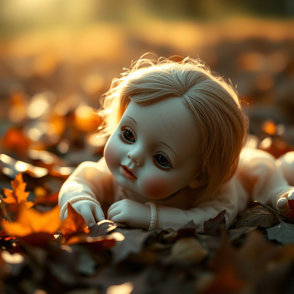 Abandoned Doll in Autumn Light: Evoking Forgotten Innocence