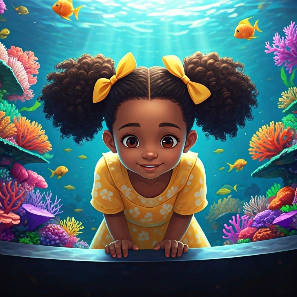 Girl Immersed in Aquarium Wonder: 3D Anime Art