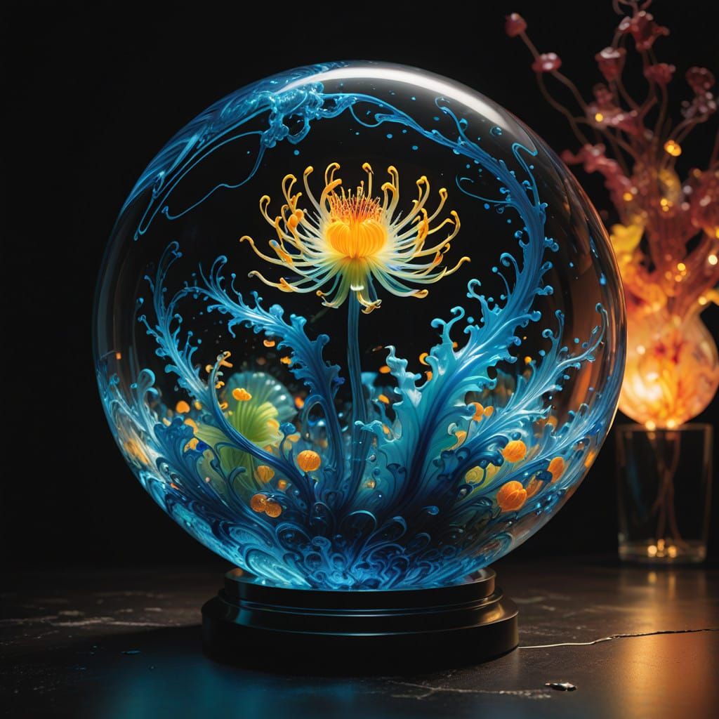 Glowing Orb of Argon Gas in a Darkened Glass Vessel