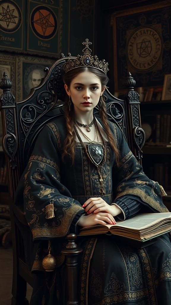 Medieval Magician in Ornate Library, Golden Age Style