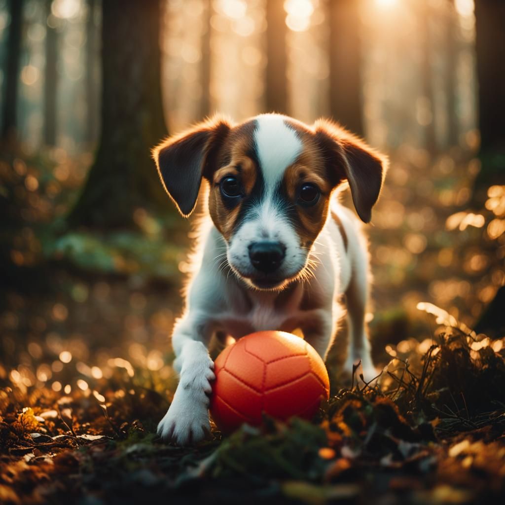 Jack Russell Puppy Plays in Misty Forest