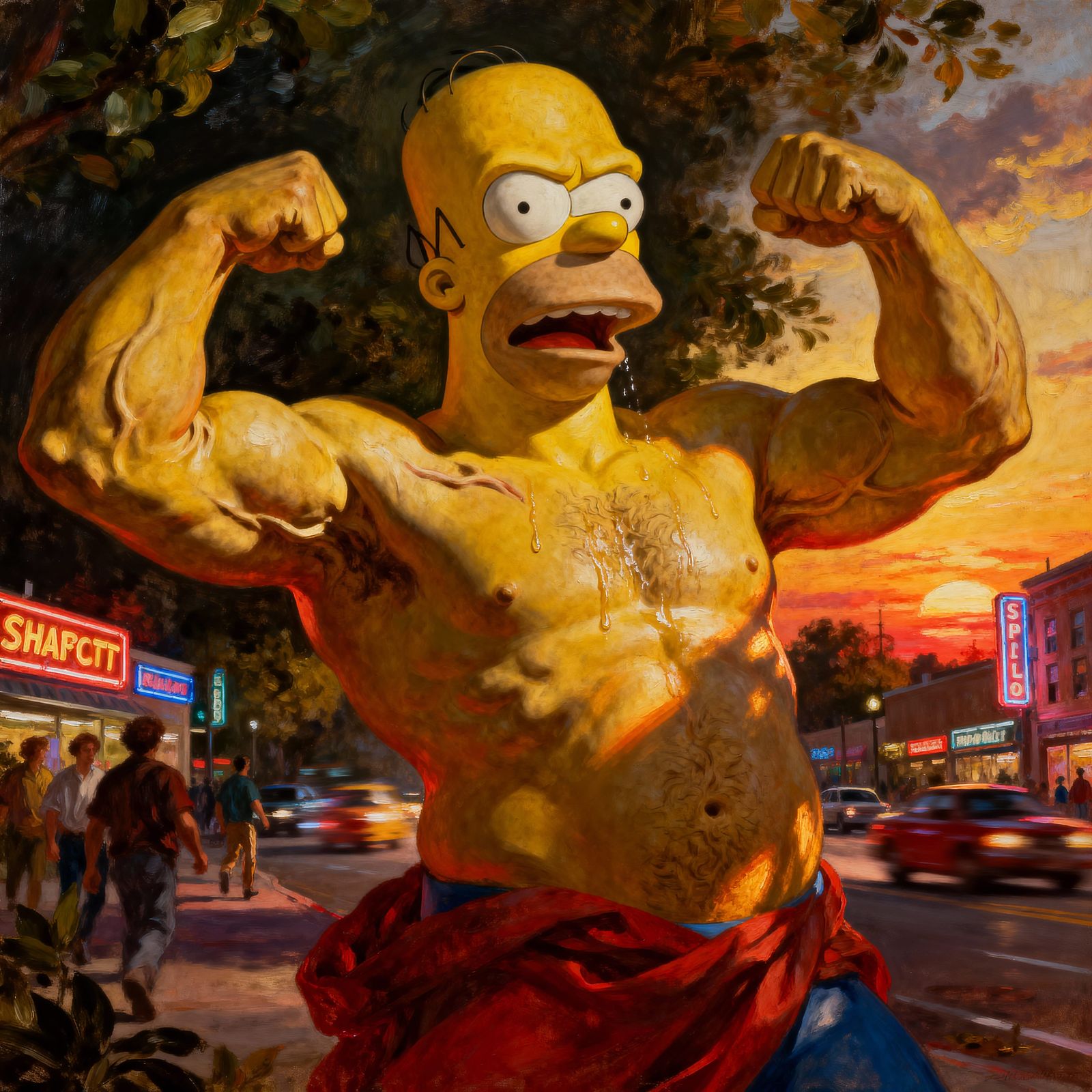Muscular Homer Simpson in Baroque Style Oil Painting