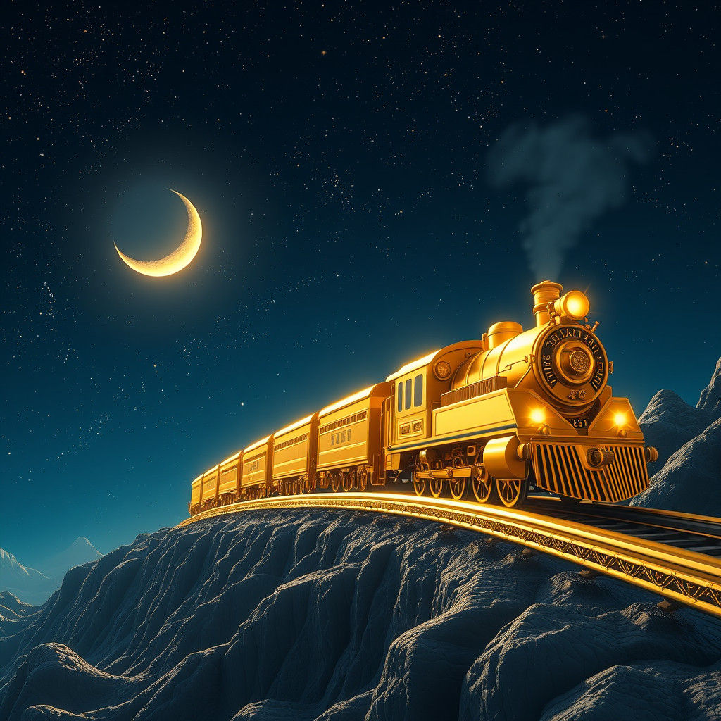 Golden Train in Starry Night: Fantasy Concept Art