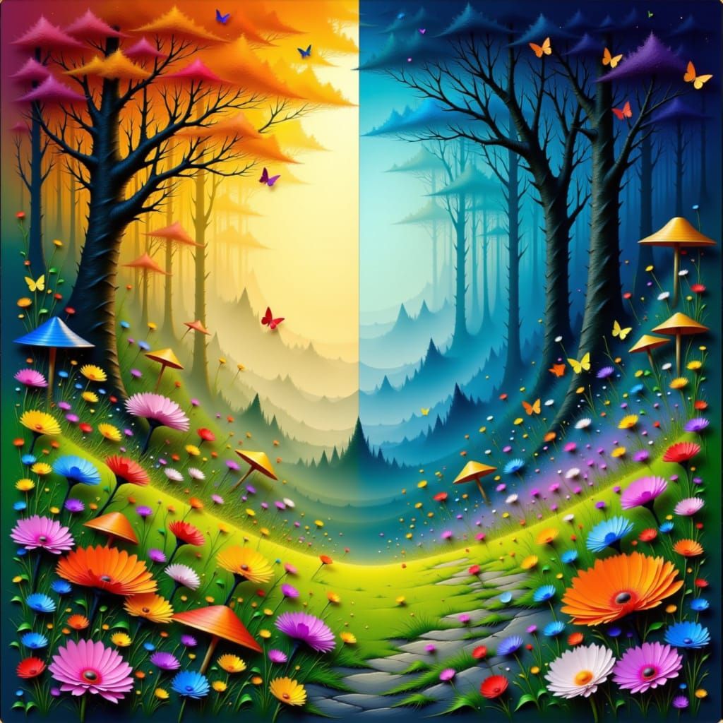 Day and Night Landscape in Oil Painting Style