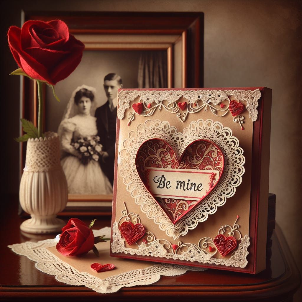 Vintage Valentine's Heart Card with Sepia Wedding Photo and ...