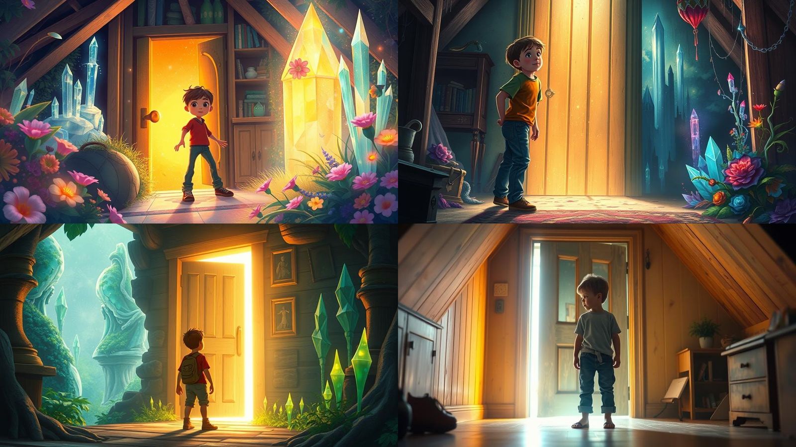 Boy Enters Enchanted Realm Through Glowing Door