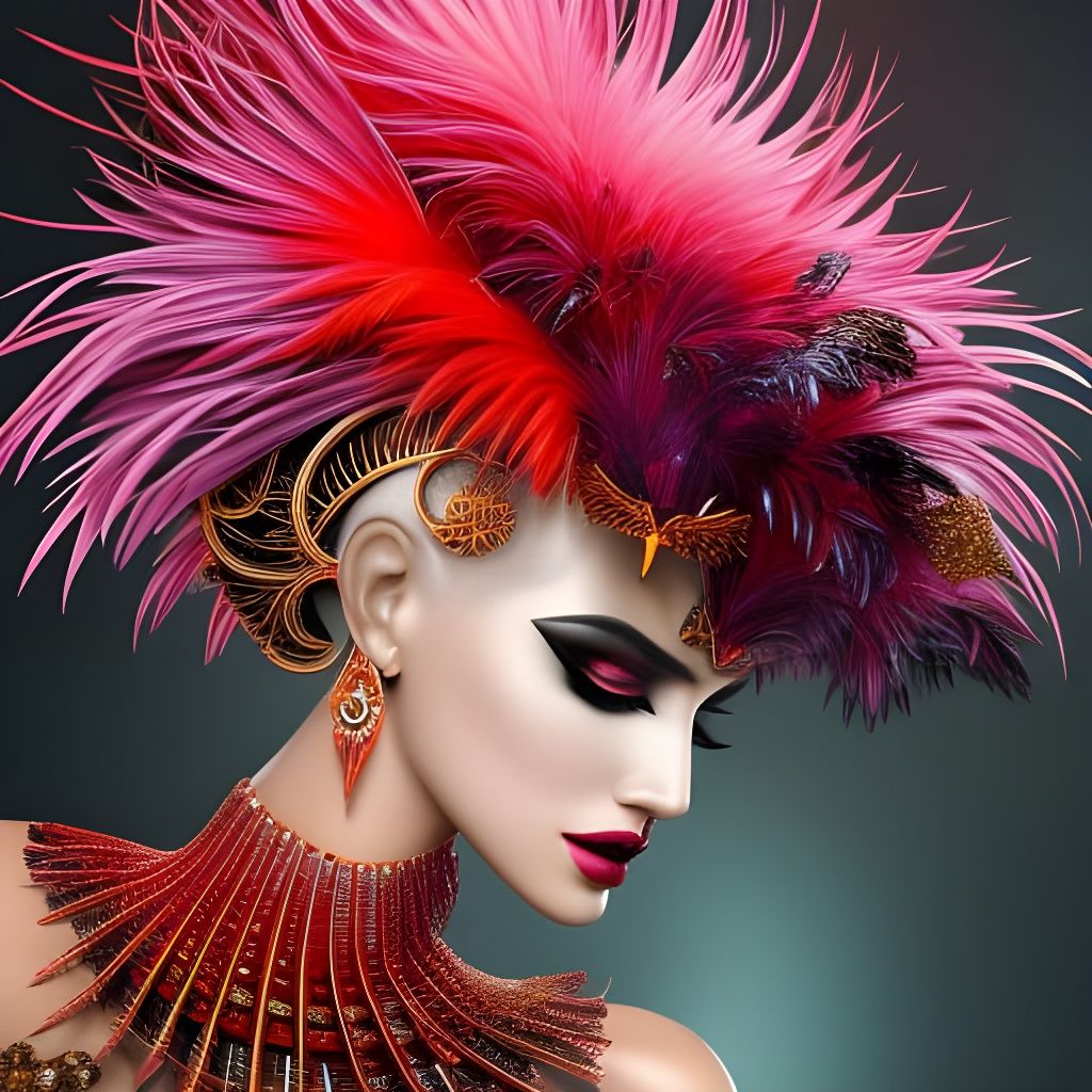 Ethereal Crane Woman Portrait in Digital Art Style