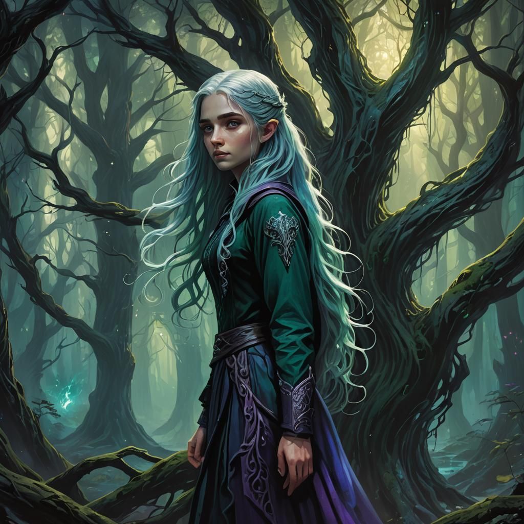 Mystical Slytherin Girl in Dark Forest Concept Art