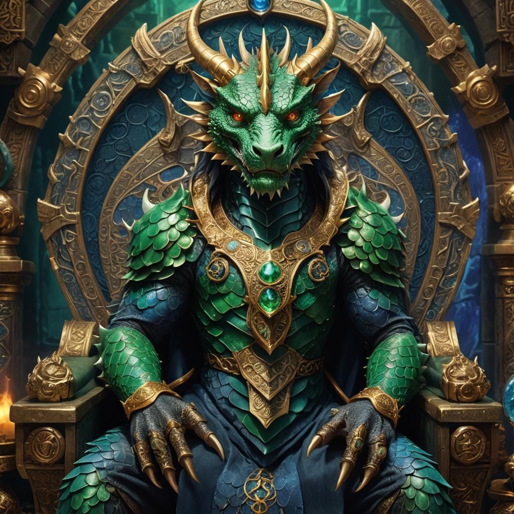 Regal Dragon on Throne: Fantasy Art