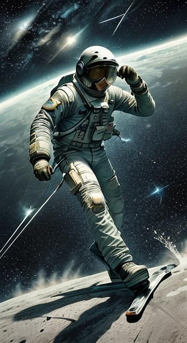 Astronaut Skiing on the Moon with Earth