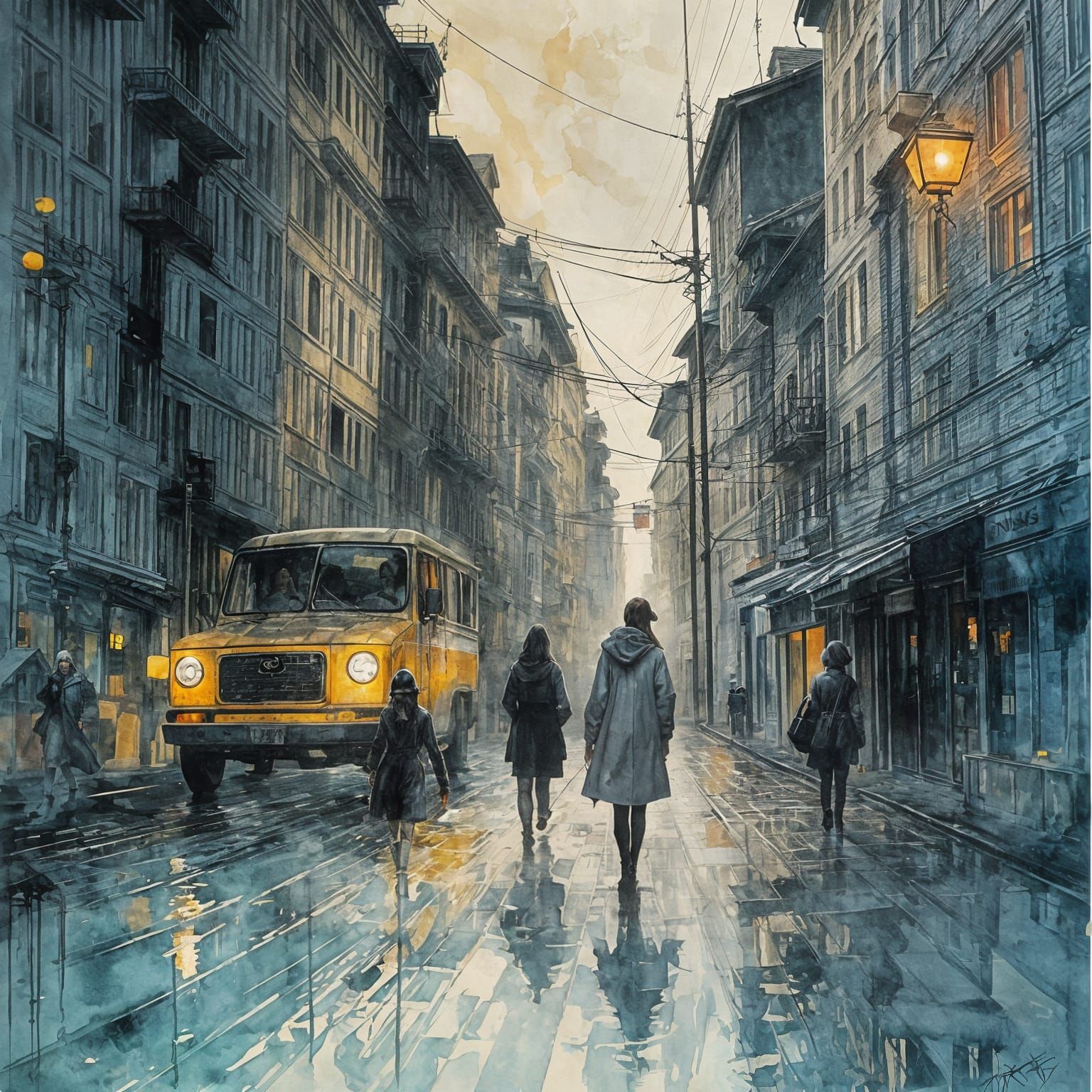 Girl's Ominous Shadow: Gouache and Watercolor Impression