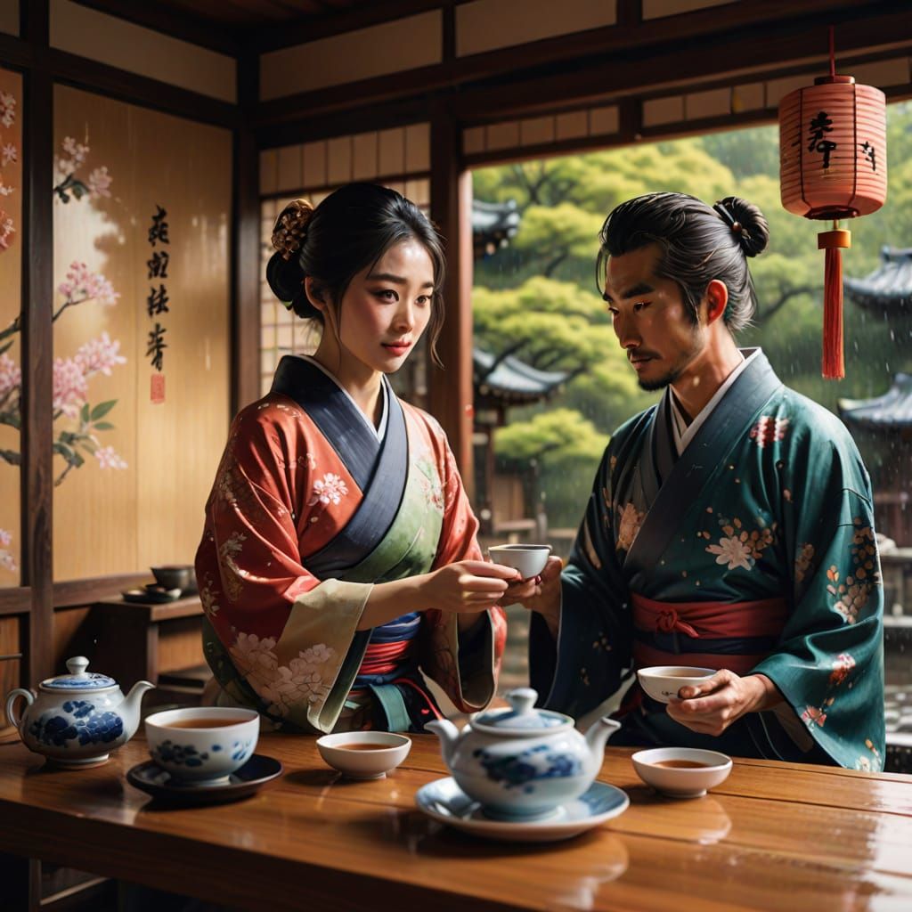 Traditional Japanese Tea Ceremony in Splendid Color