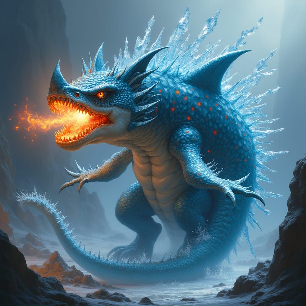 Shark-Dragon Hybrid Breathing Fire and Ice