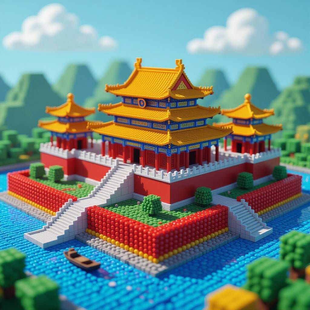 8-Bit Forbidden City Made of Colored Beads