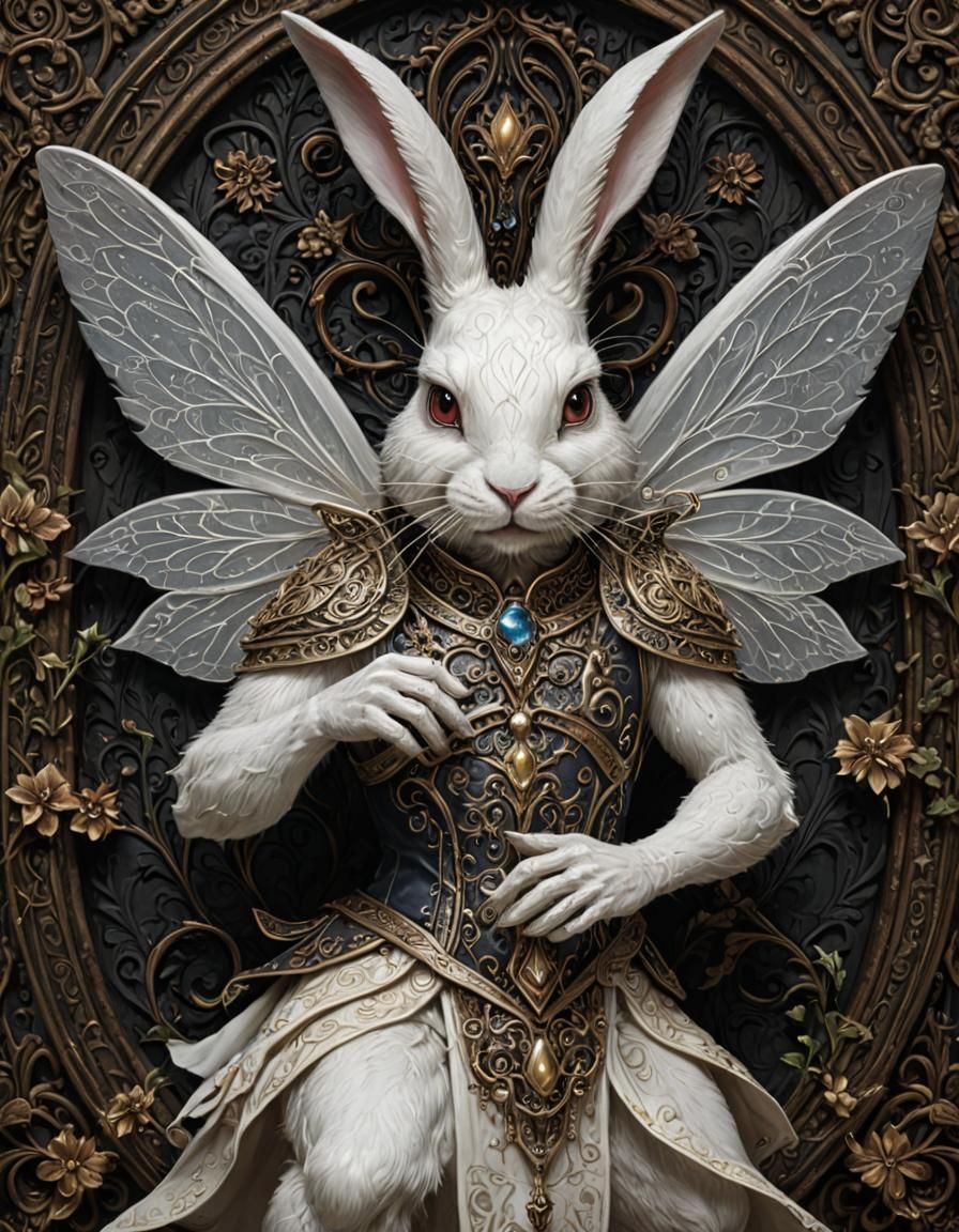 White Rabbit Fairy in Dark Fantasy Style