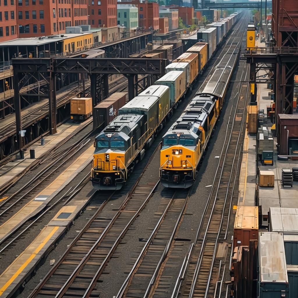 Urban Train Station in Abstract Art Style