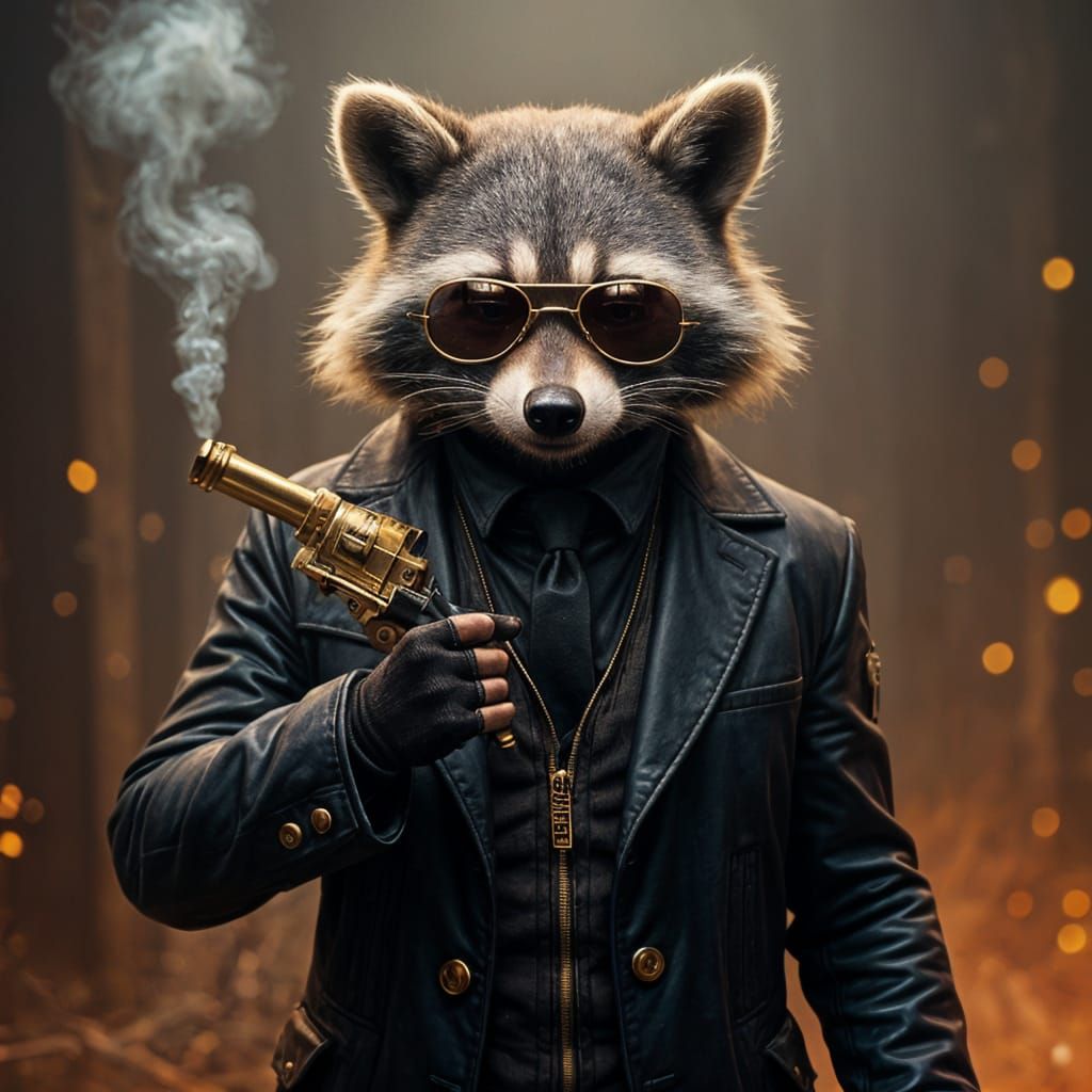 Raccoon Assassin in Detailed Matte Painting Style