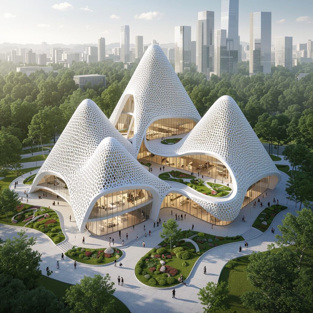 Futuristic Pyramid Primary School in 3D Render Style