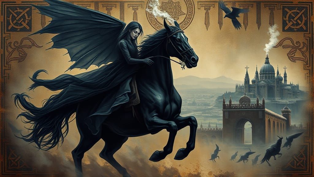 Ethereal Shadow Rider on Horse in Impasto Style