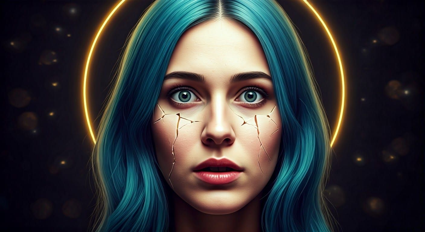 Ethereal Woman in Shock: Double Exposure Impressionist Portr...