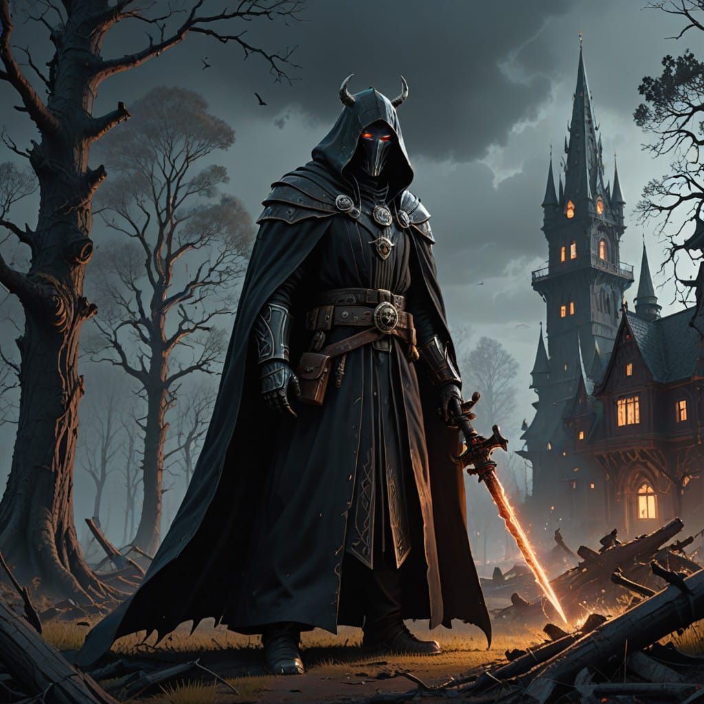 Mysterious Dark Lord Dominates a Twisted, Glowing Landscape