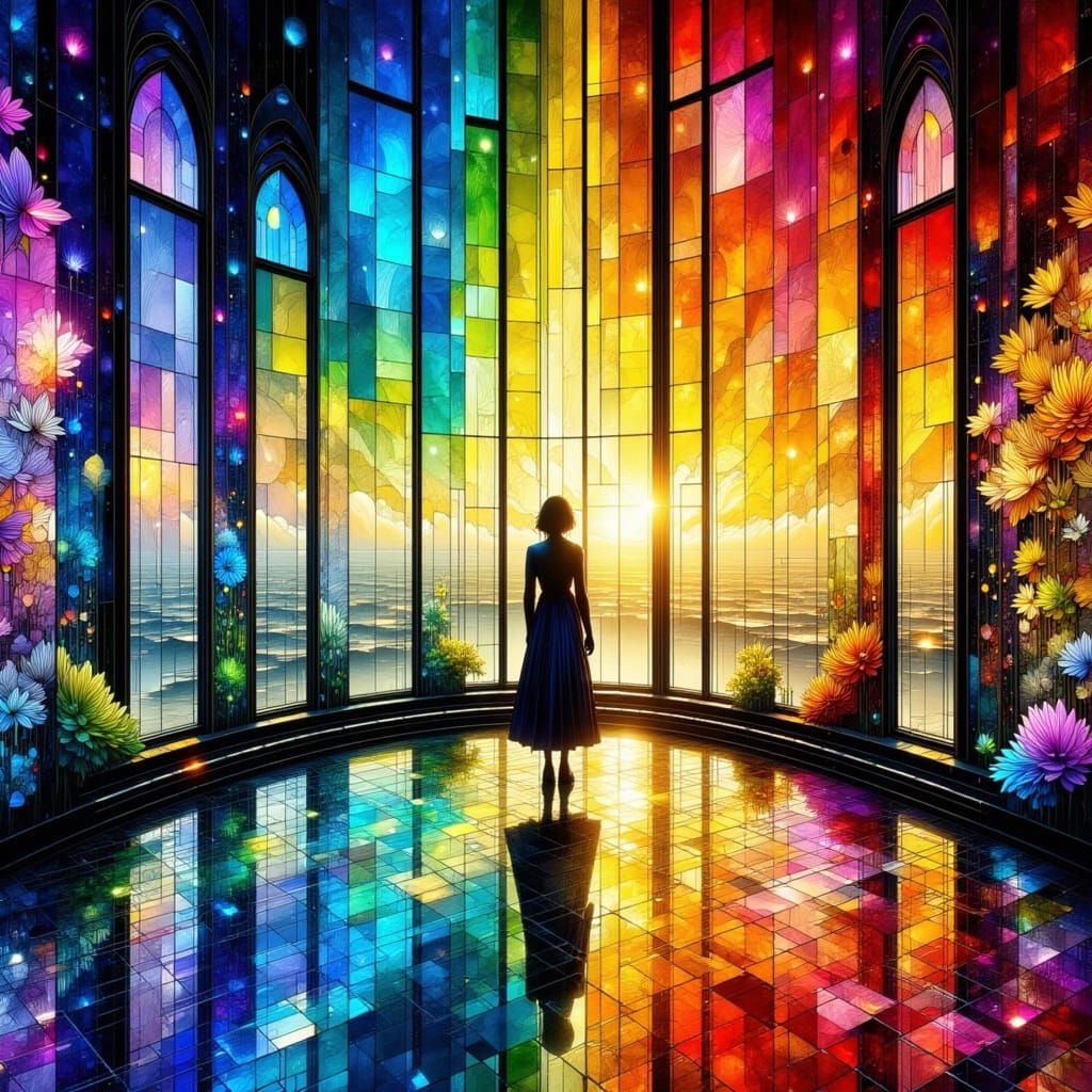 Iridescent Window Refracts Solar Spectrum Carpet