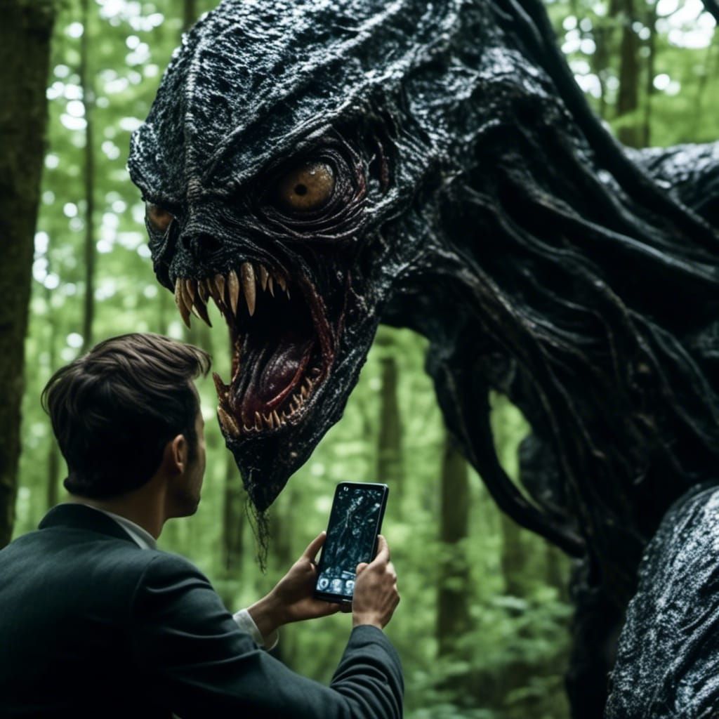 Selfie with Eldritch Being in Hyperrealistic Style