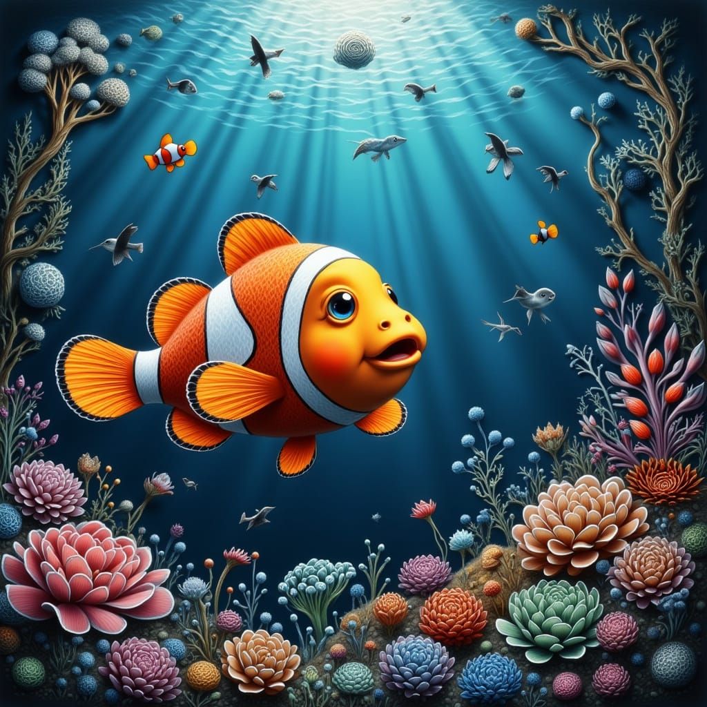 Clownfish Illustrated in Knot Work Sketch Style