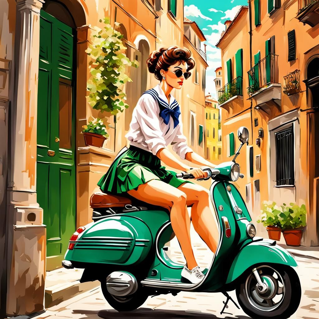 Sailor Jupiter riding a Vespa.  Roman Holiday, sunshine, cas...