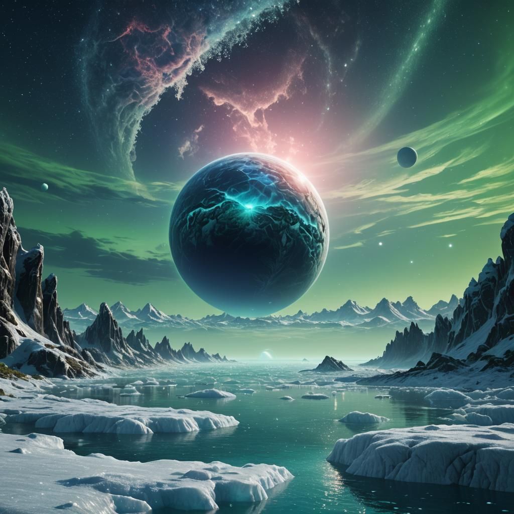 Neptune Rising Over Triton: A Fantasy Concept Art