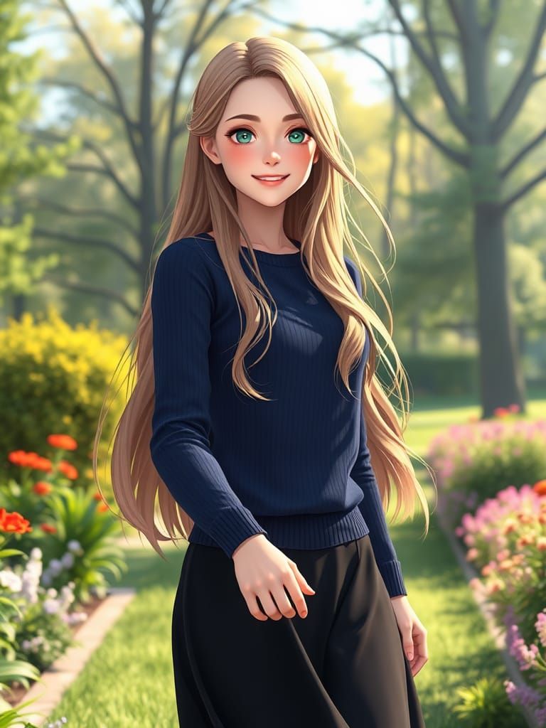 Serene Park Stroll in 3D Anime Style