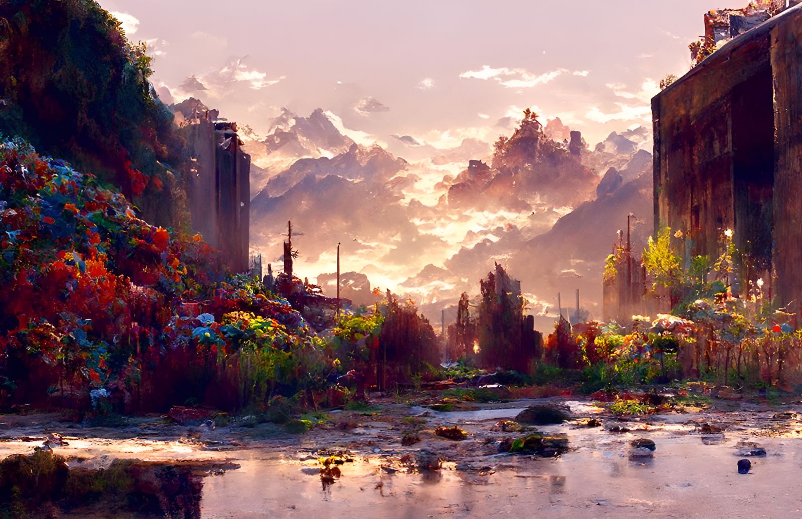 Post-Apocalyptic City Vista as Detailed Landscape Painting