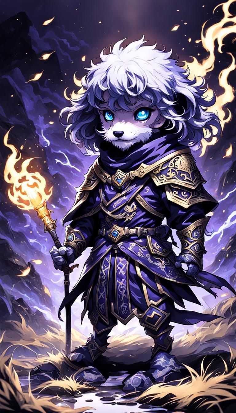 Chibi Goldendoodle Necromancer in Anime Style