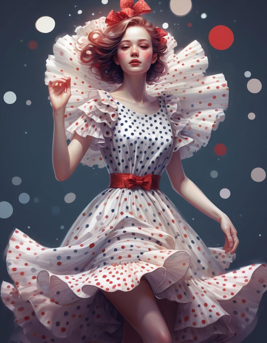 Elegant Woman in Polka Dot Dress Illustration
