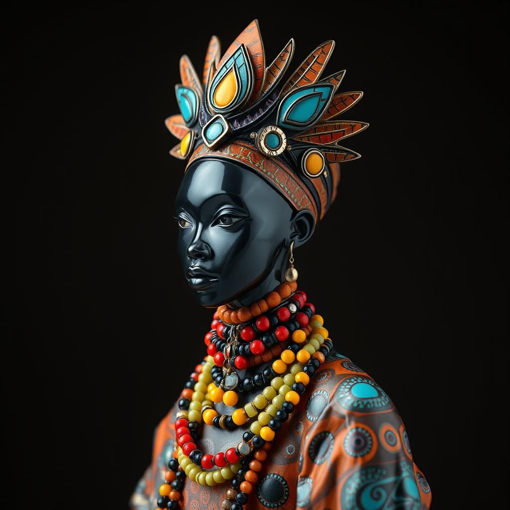 Enameled Glass Figurine: Masai Chief Queen in Afrofuturism