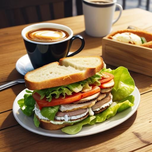 Delicious Sandwich, Salad, and Coffee Still Life