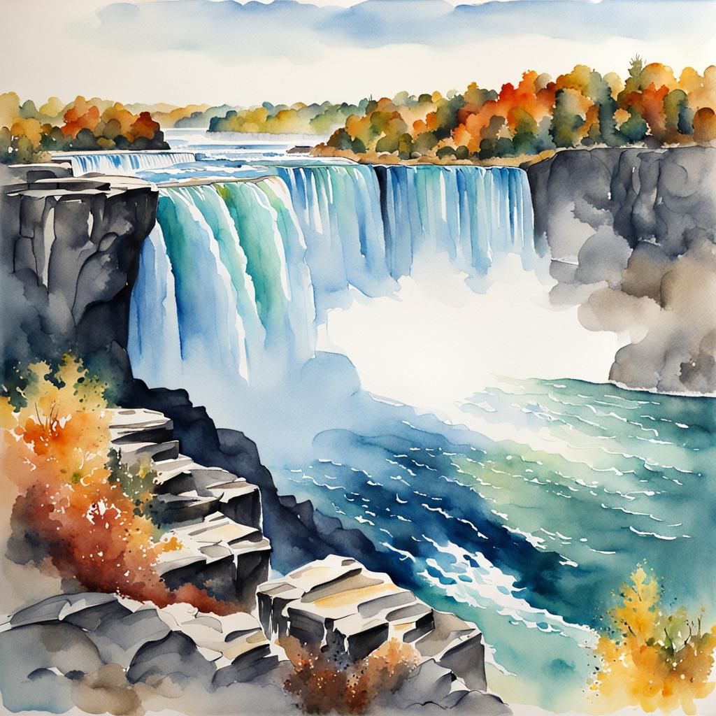 Niagara Falls: Sparse Watercolor Abstract Art