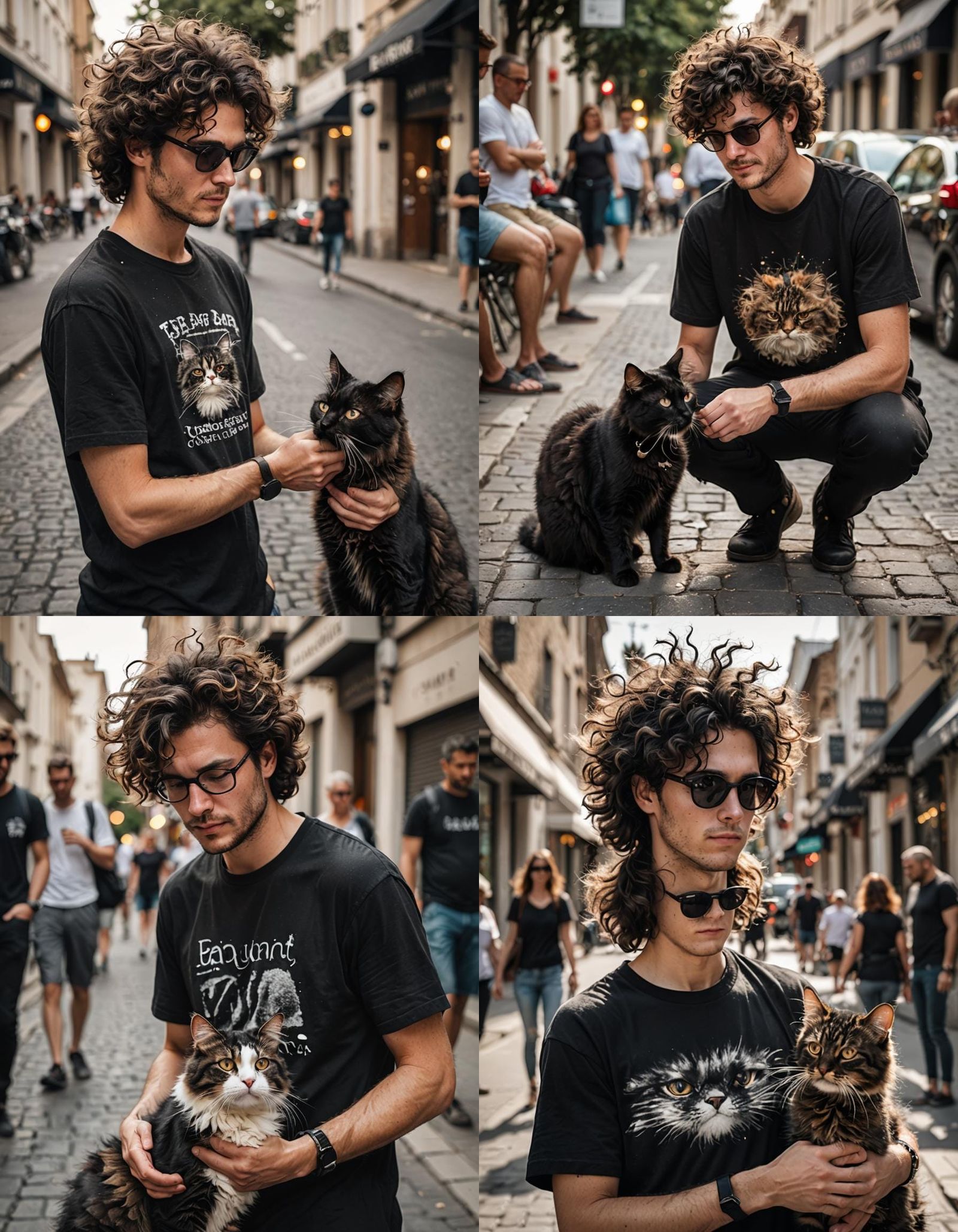 Boy with Frizzy Hair Stroking Cat: Professional Photo