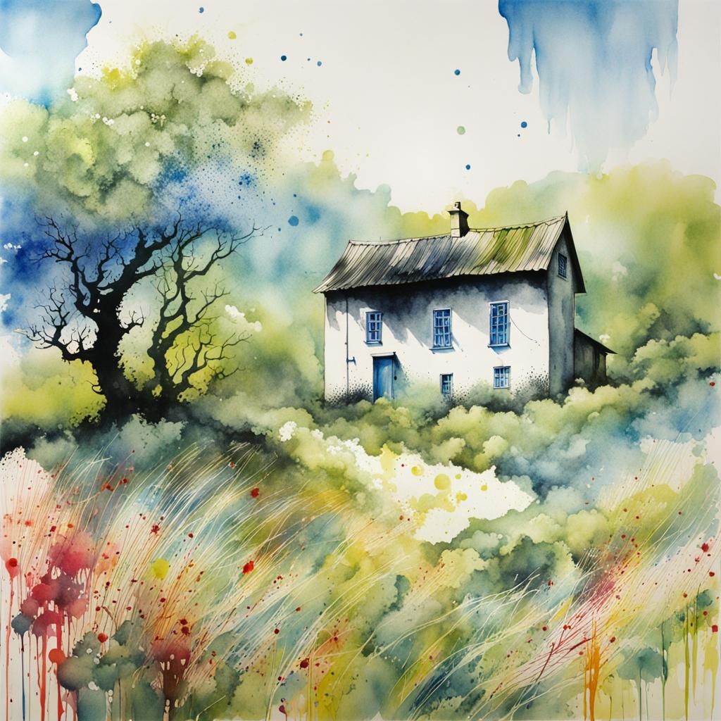 Ink Splash Landscape in Watercolor Style