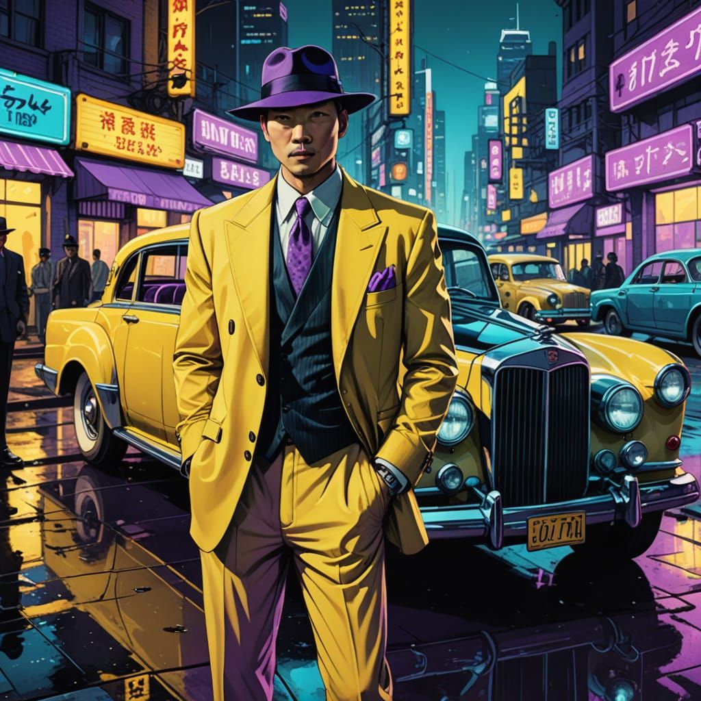Gangster in Yellow Suit, Digital Art Deco Style