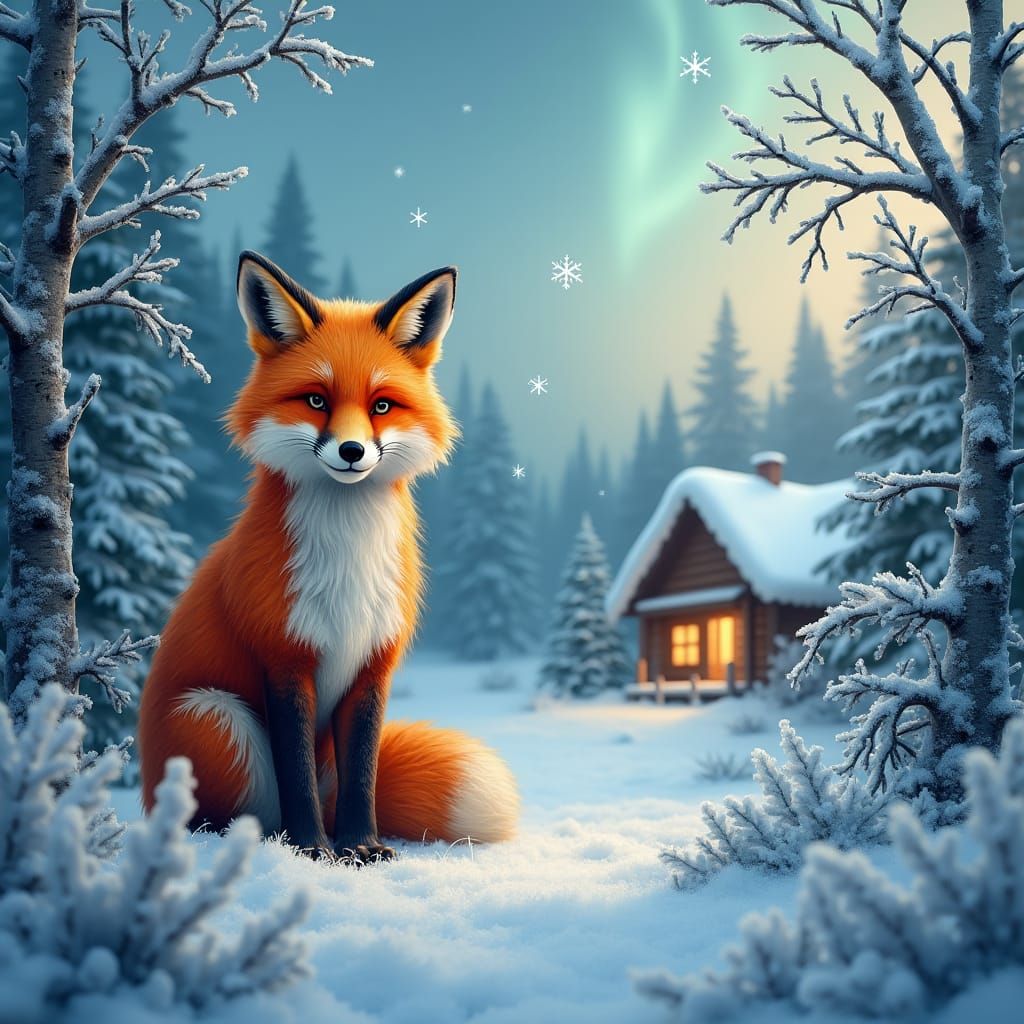 Enchanted Winter Landscape with Red Fox