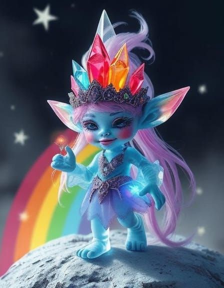 Female Crystal Troll Holding Rainbow: Digital Art