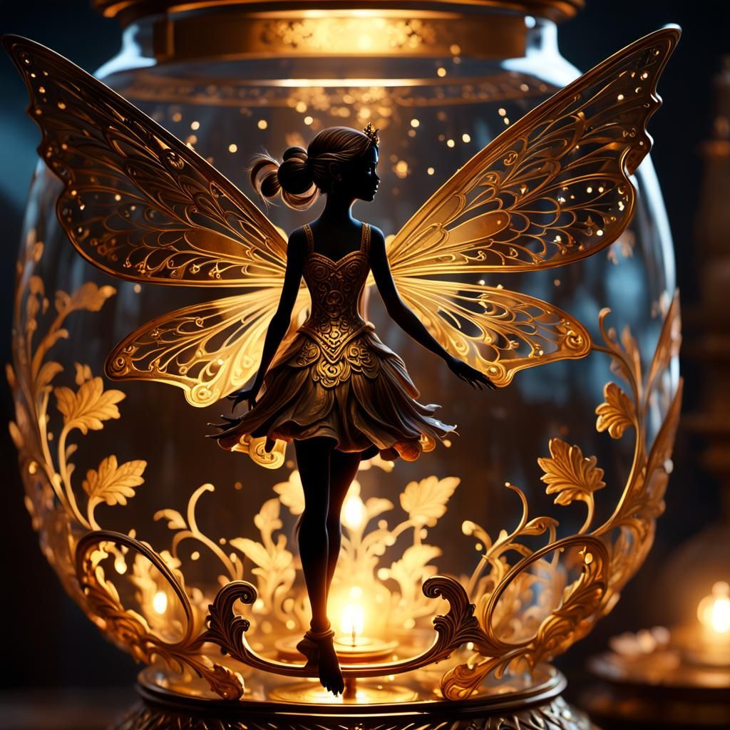 Fairy Silhouette Dancing in Antique Oil Lamp