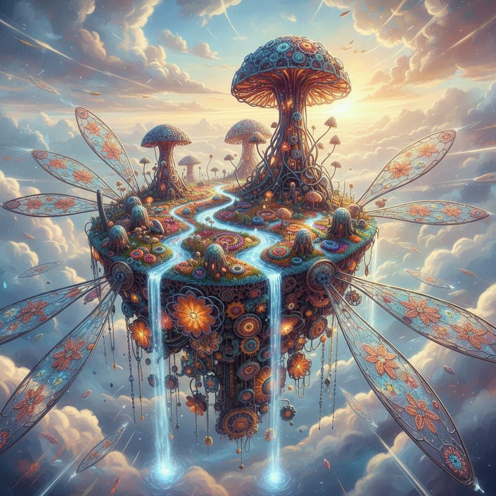 Miniature Crocheted Fantasy Flying Island - Mechanical Croch...