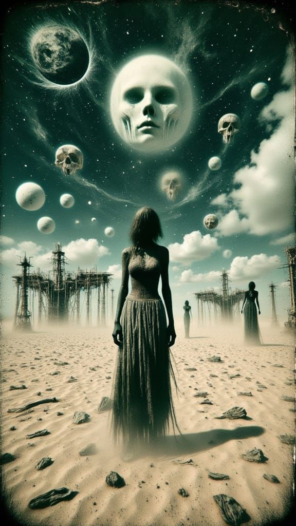 Post-Apocalyptic Woman Under Nebula Sky