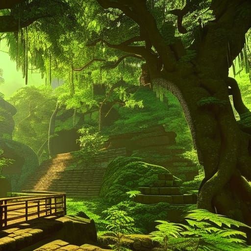 Jade Mayan Temple Entrance in Anime Style