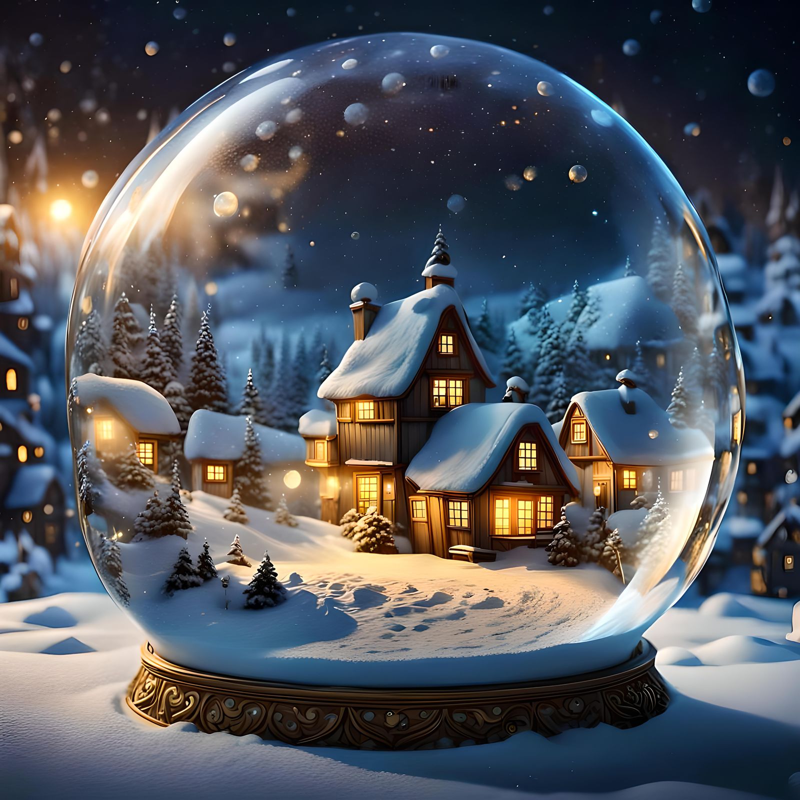 Snowy Village in Glass Bubble: Fantasy Concept Art
